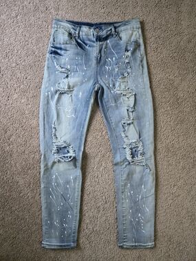 Women's Light Wash Distressed Paint Splatter Skinny Jeans L